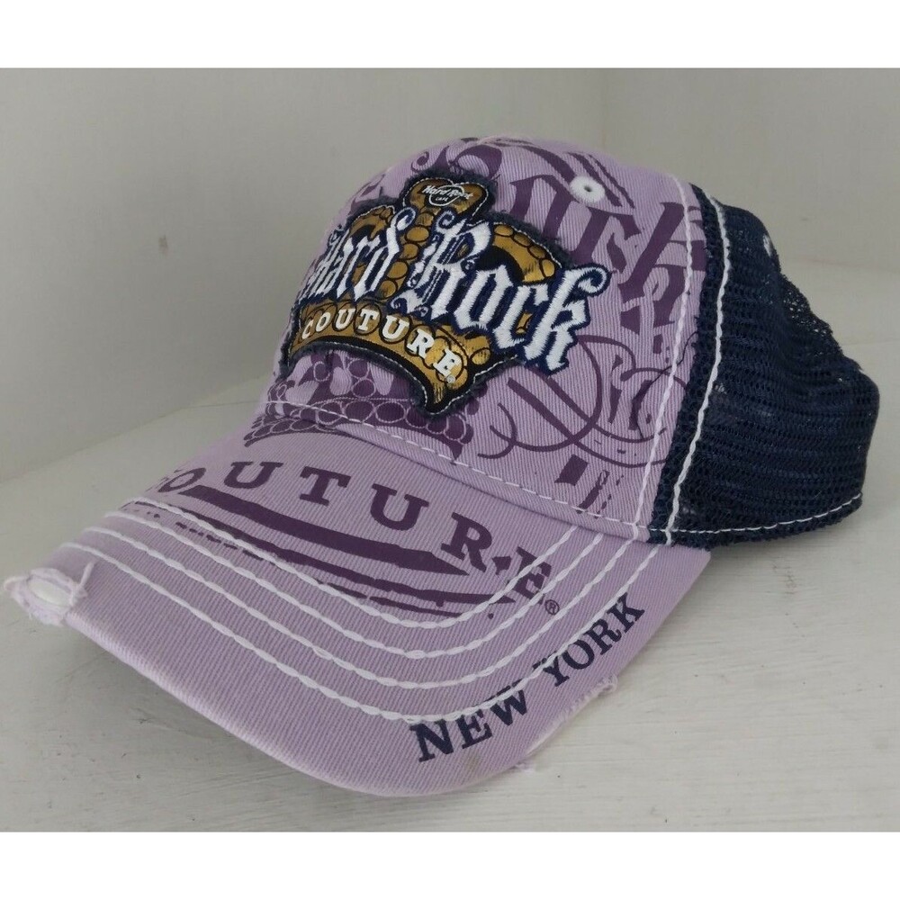Hard Rock New York Couture Distressed  Purple Blue Mesh Trucker Hat - Picture 2 of 8